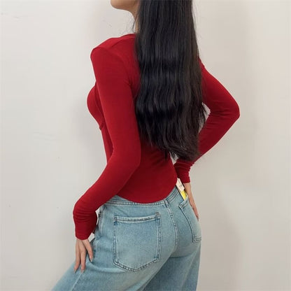 Square Neck Long Sleeve Basic Tee