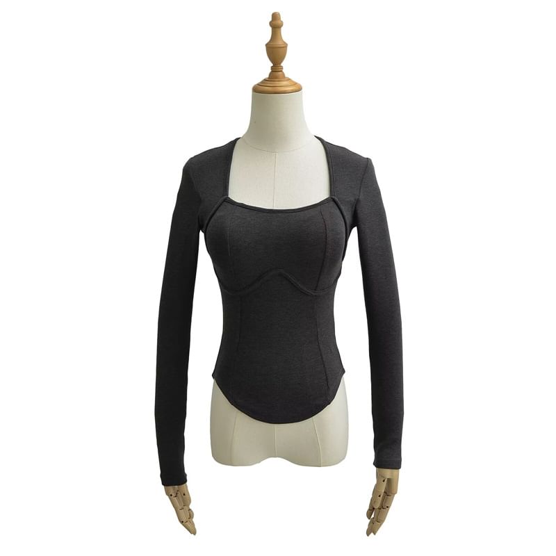Square Neck Long Sleeve Basic Tee