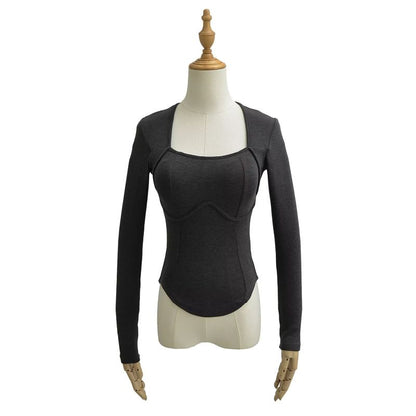 Square Neck Long Sleeve Basic Tee