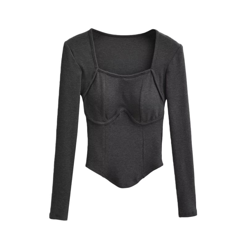 Square Neck Long Sleeve Basic Tee