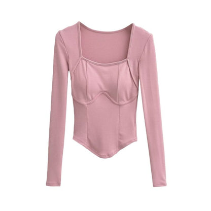 Square Neck Long Sleeve Basic Tee