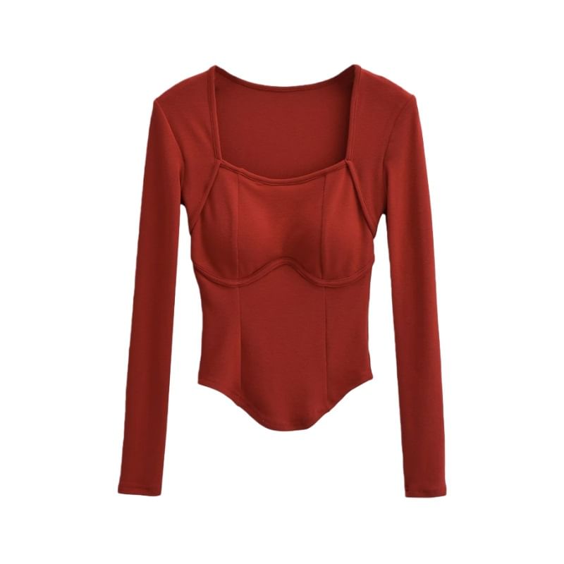 Square Neck Long Sleeve Basic Tee