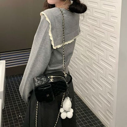 Sailor Collar V-Neck Knit Sweater