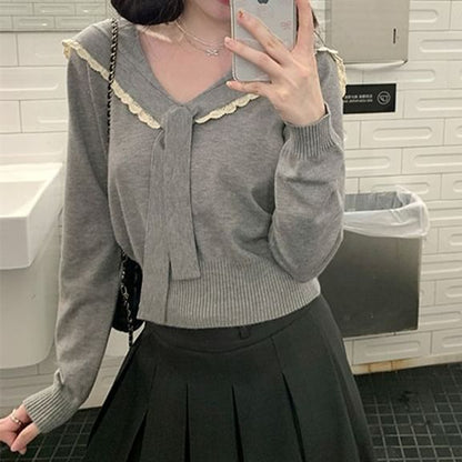 Sailor Collar V-Neck Knit Sweater