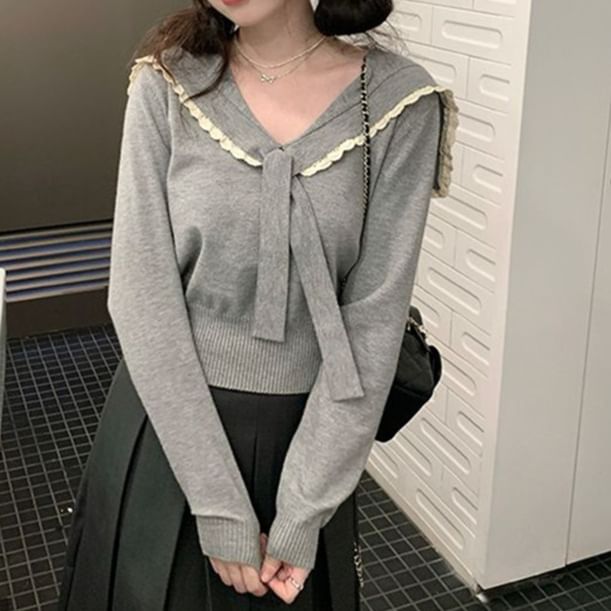 Sailor Collar V-Neck Knit Sweater