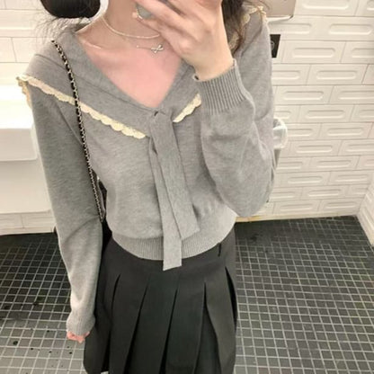 Sailor Collar V-Neck Knit Sweater