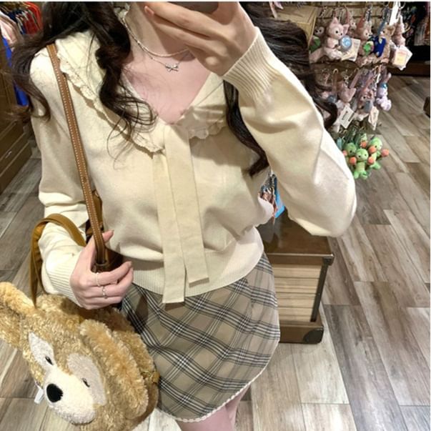 Sailor Collar V-Neck Knit Sweater