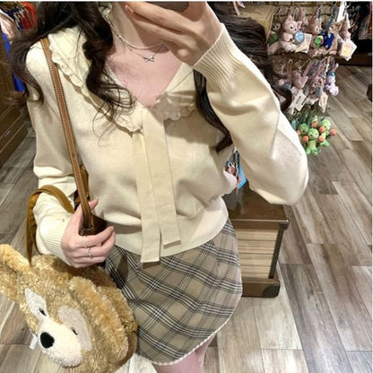 Sailor Collar V-Neck Knit Sweater