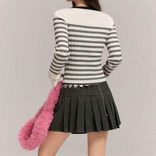 Cutout Striped Long Sleeve Knit Top