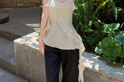 Polka Dot Ruffle V-Neck Camisole
