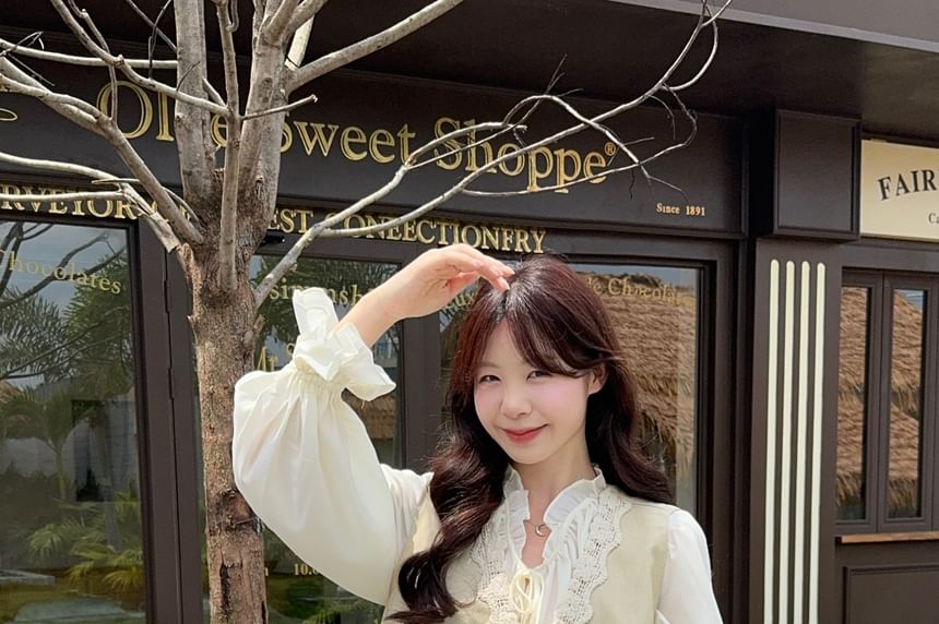 Blouse, Lace Vest & Mini Skirt Set