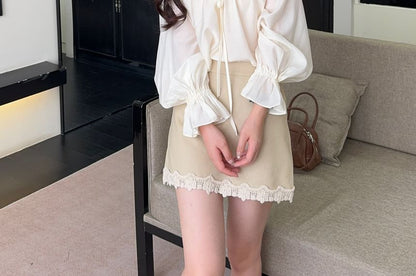 Blouse, Lace Vest & Mini Skirt Set
