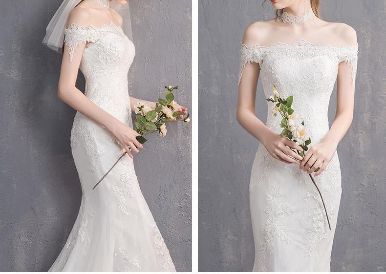 Sleeveless Off Shoulder Plain Lace Trumpet Wedding Gown