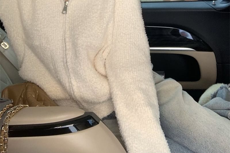 Zip-Up Knit Hoodie in Solid Color