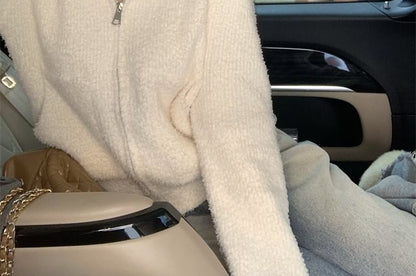 Zip-Up Knit Hoodie in Solid Color
