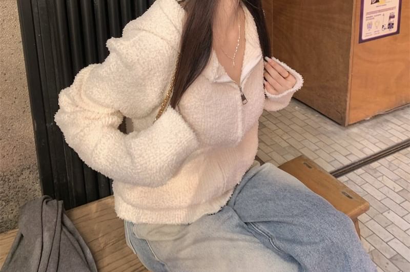 Zip-Up Knit Hoodie in Solid Color