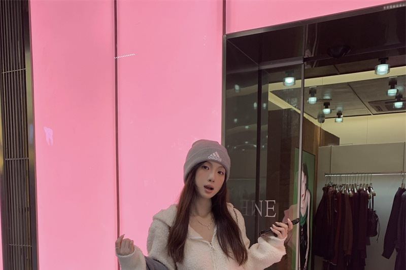 Zip-Up Knit Hoodie in Solid Color