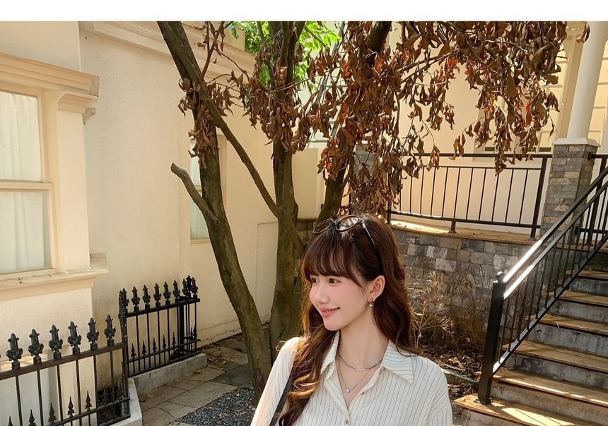 Pinstriped Button-Up Shirt and Belt Set