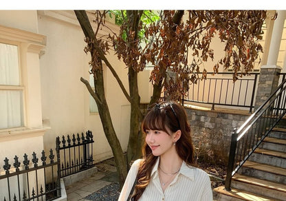 Pinstriped Button-Up Shirt and Belt Set