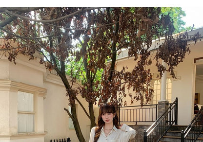 Pinstriped Button-Up Shirt and Belt Set