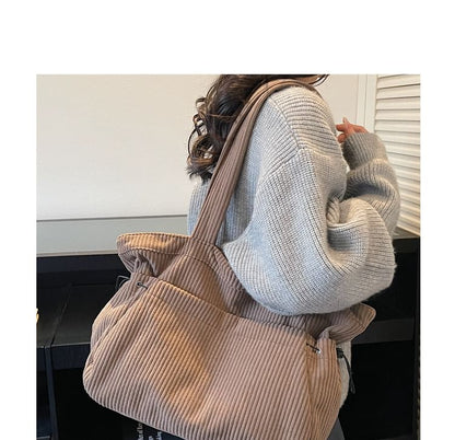 Corduroy Ribbed Plain Tote Bag