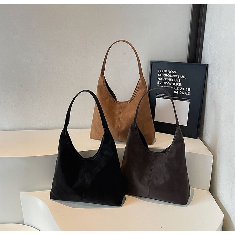 Set: Faux Leather Shoulder Bag + Pouch
