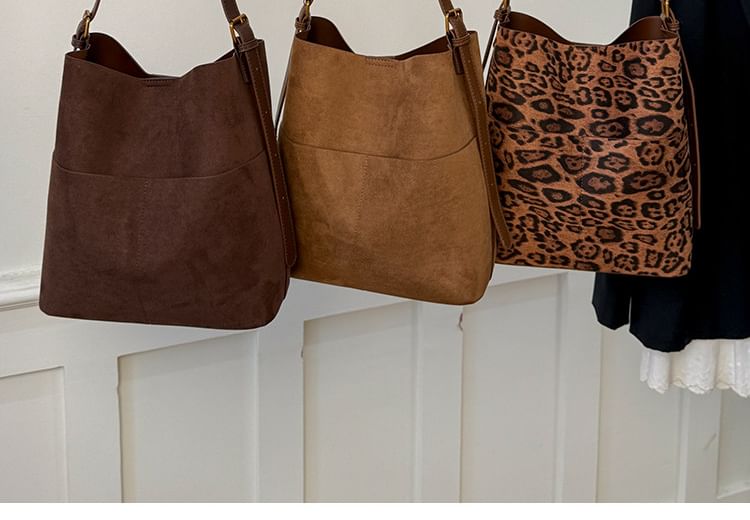 Panel Faux Suede Bucket Bag
