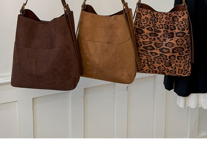 Panel Faux Suede Bucket Bag