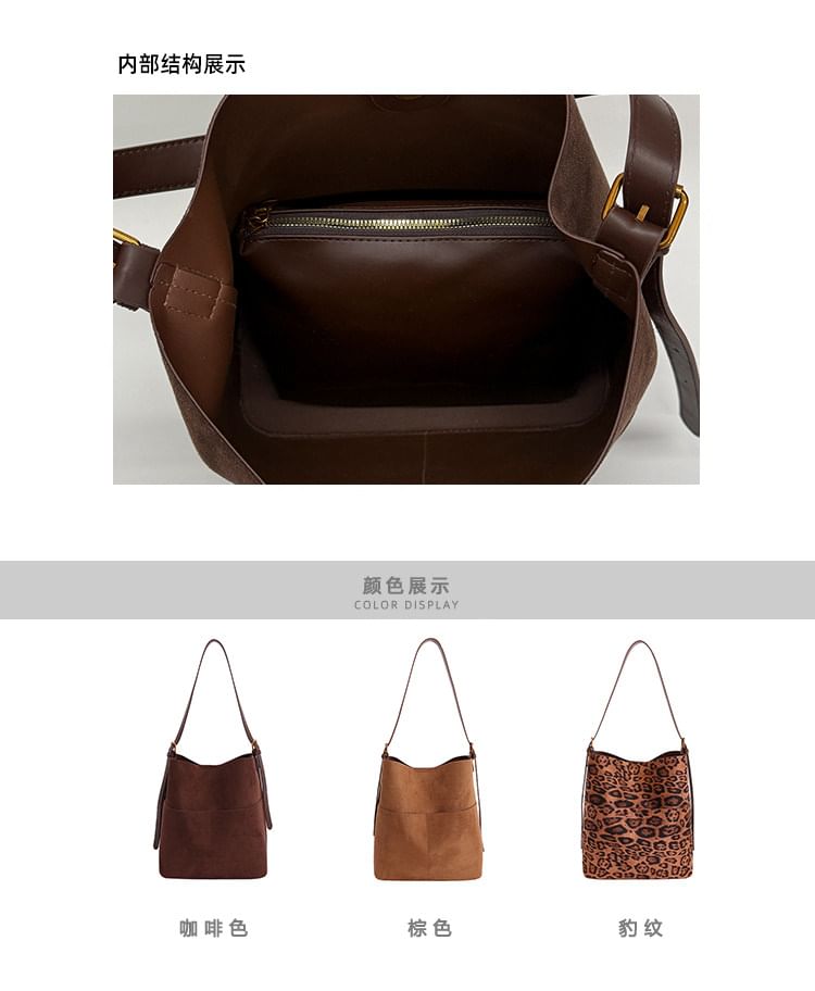 Panel Faux Suede Bucket Bag