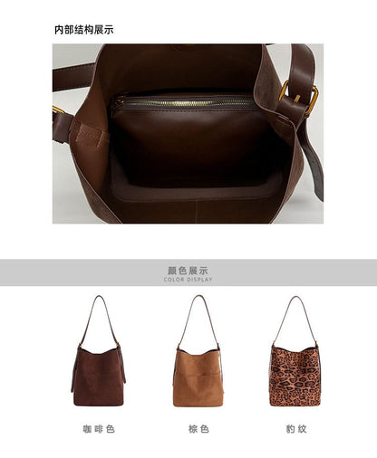Panel Faux Suede Bucket Bag