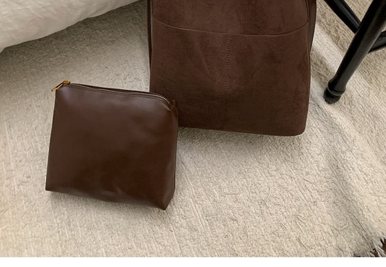 Panel Faux Suede Bucket Bag