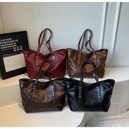 Studded Faux Leather Tote Bag