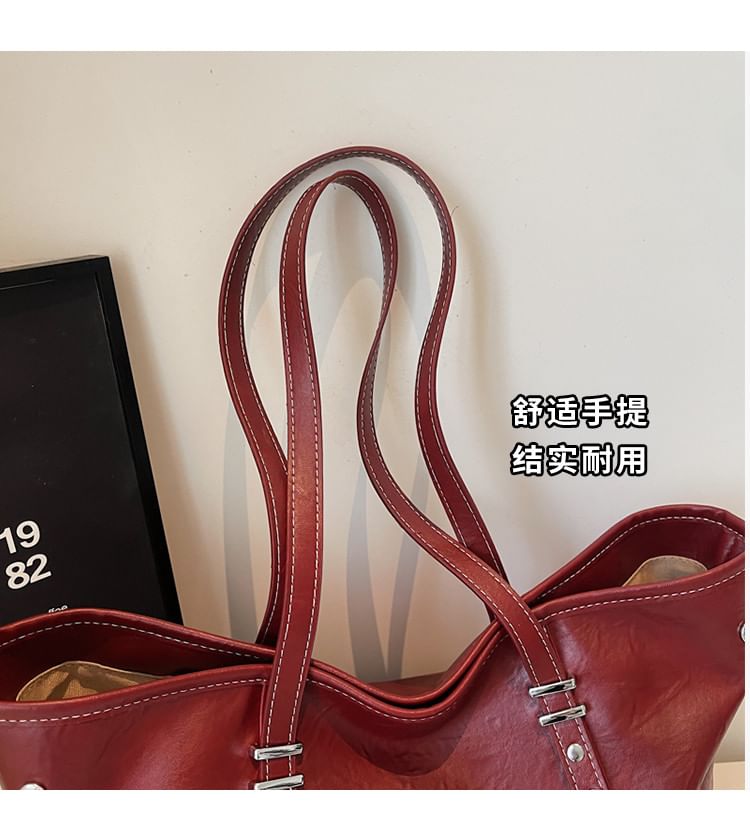 Studded Faux Leather Tote Bag