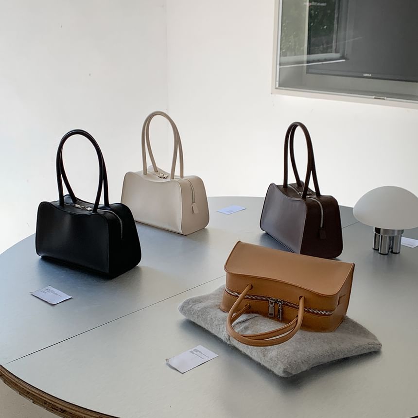 Plain Faux Leather Bowler Bag