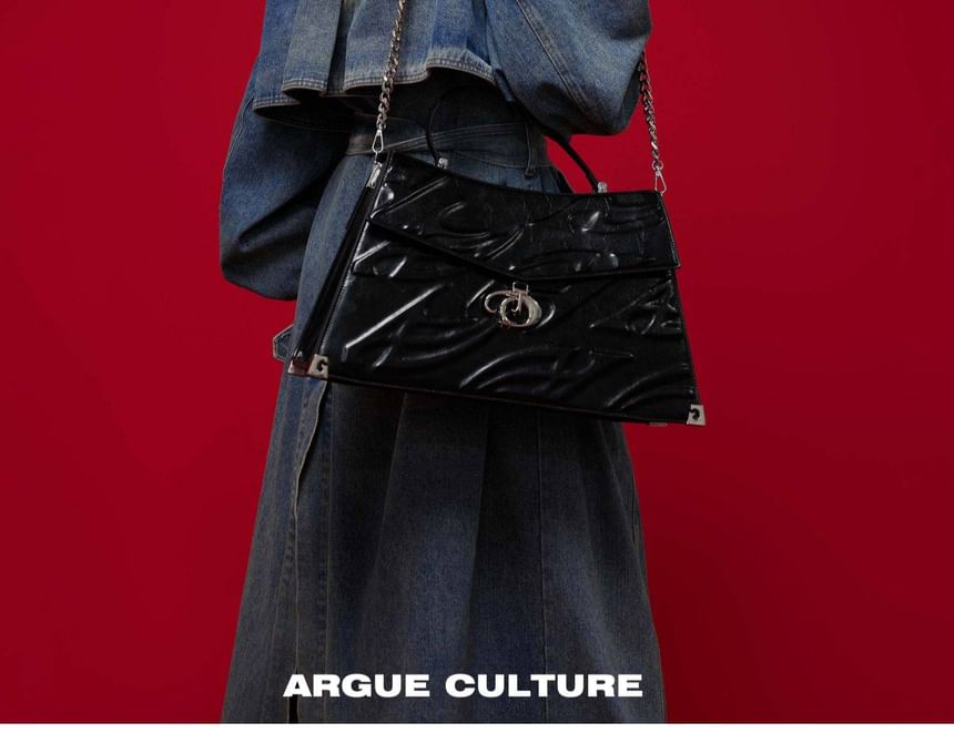 Faux-Leather Embossed Shoulder Bag