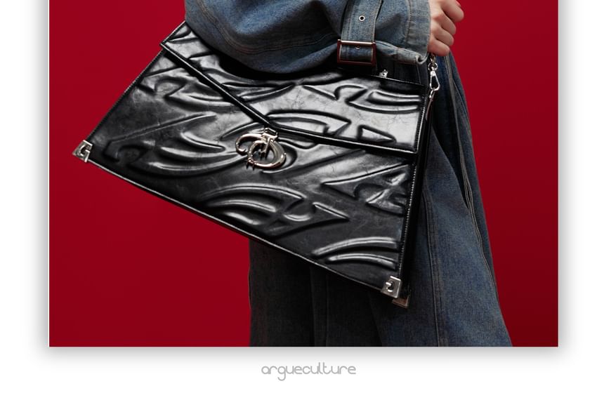 Faux-Leather Embossed Shoulder Bag