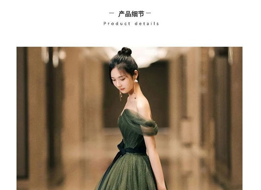 Sleeveless Off Shoulder Bow Glitter Ruched Mesh A-Line Evening Gown