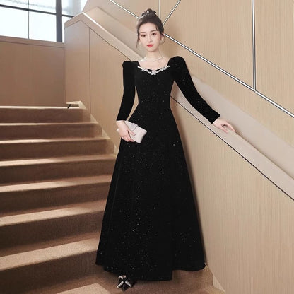 V-Neck Plain Rhinestone Glitter Velvet A-Line Evening Dress (Various Designs)