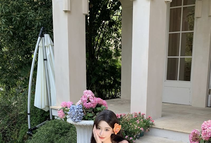 Spaghetti Strap Square Neck Floral Maxi Evening Gown