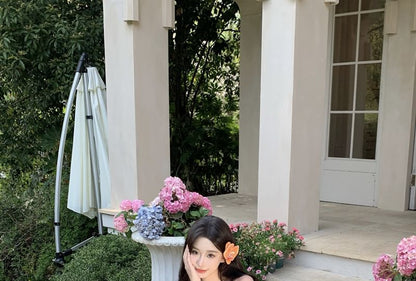 Spaghetti Strap Square Neck Floral Maxi Evening Gown