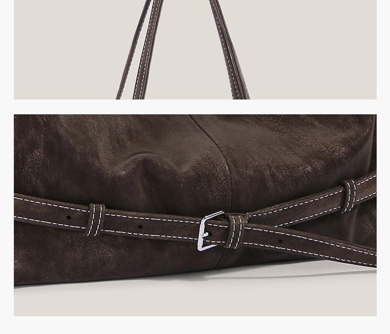 Plain Belted Faux Suede Tote Bag