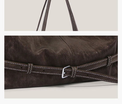 Plain Belted Faux Suede Tote Bag