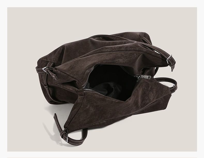 Plain Belted Faux Suede Tote Bag