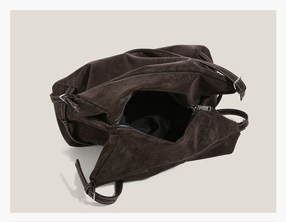 Plain Belted Faux Suede Tote Bag