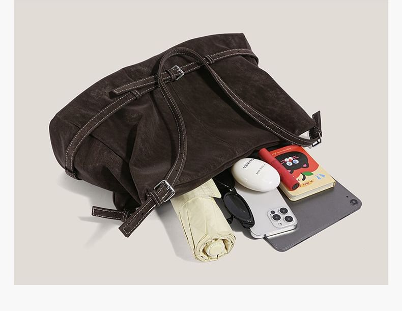 Plain Belted Faux Suede Tote Bag