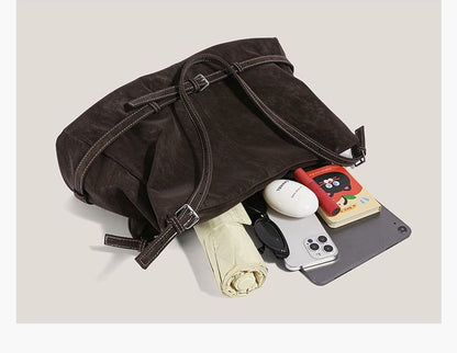 Plain Belted Faux Suede Tote Bag