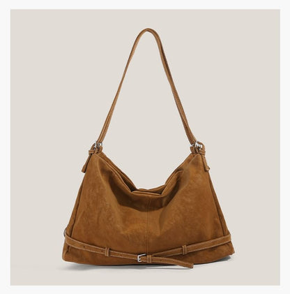Plain Belted Faux Suede Tote Bag