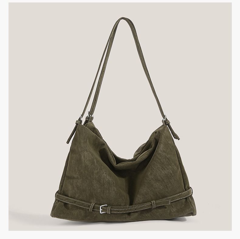 Plain Belted Faux Suede Tote Bag