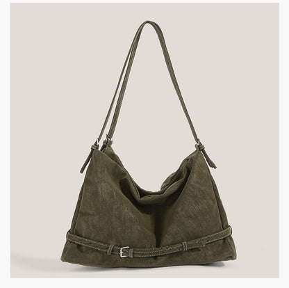 Plain Belted Faux Suede Tote Bag