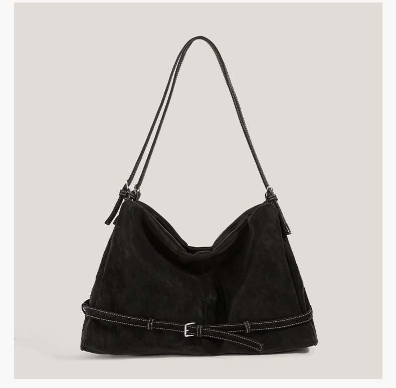 Plain Belted Faux Suede Tote Bag